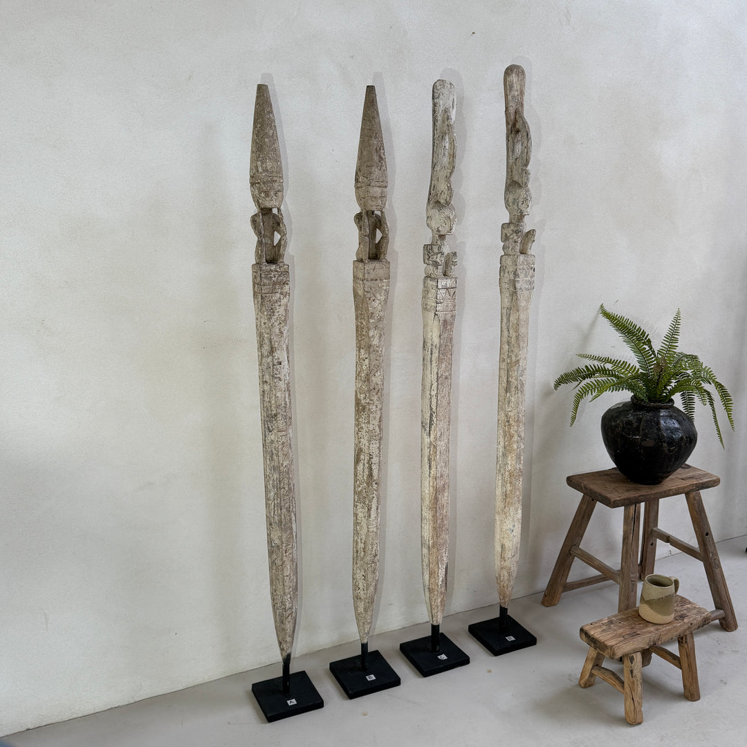 Antique Tribal totem pole - white