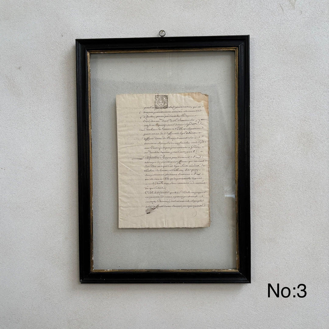 1700's Framed French Calligraphy Deeds
