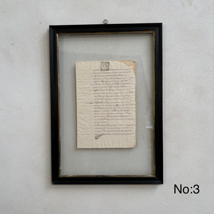1700's Framed French Calligraphy Deeds
