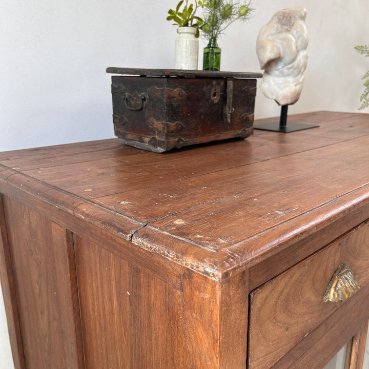 Antique Glazed Dark Wood Teak Sideboard With Drawers | Selena