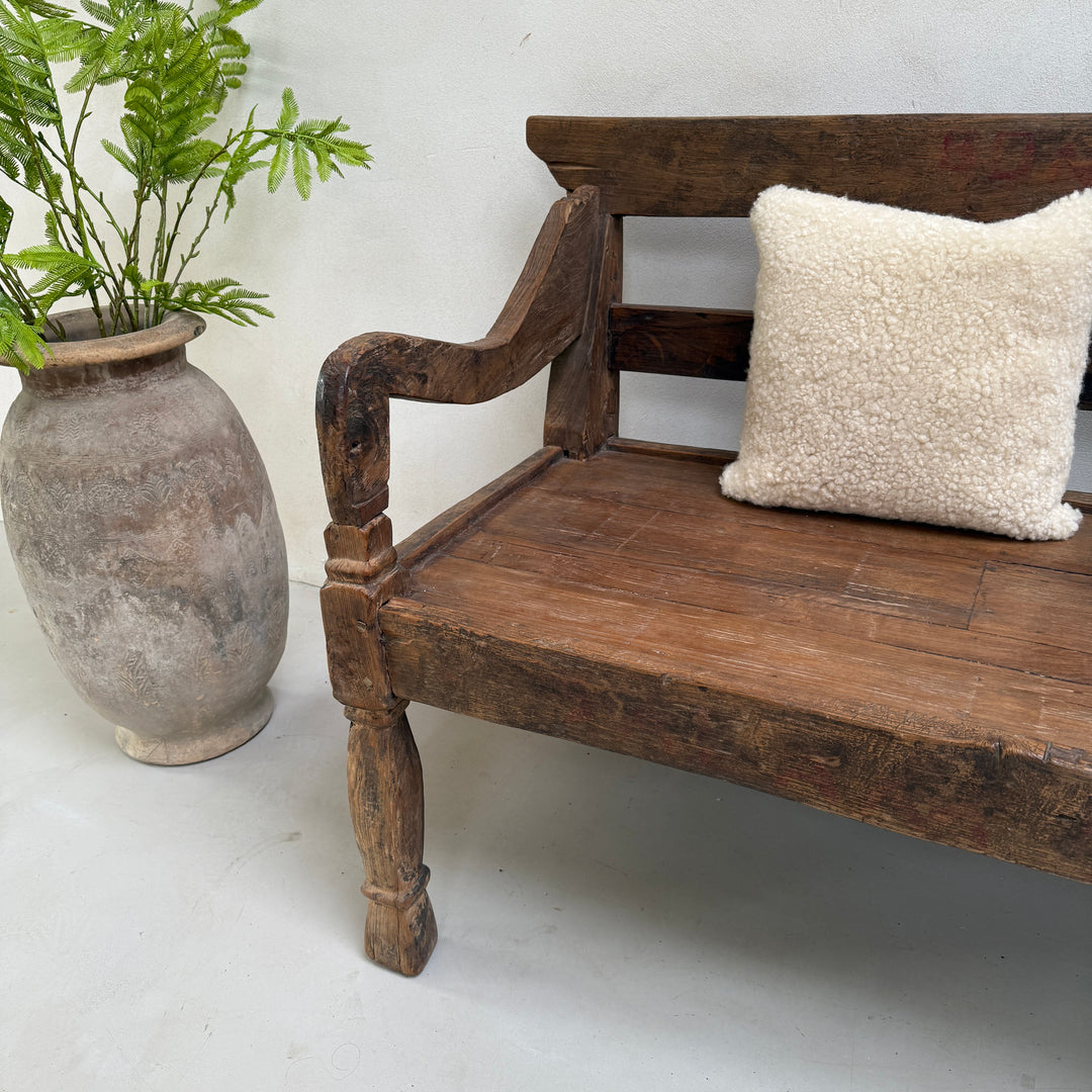 Large antique hand carved wooden bench