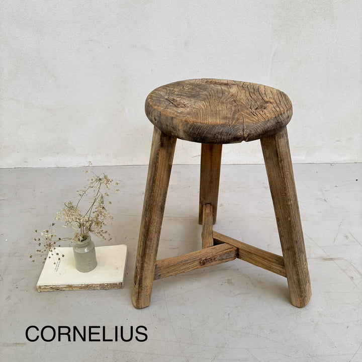 Antique Rustic Round Top Stool