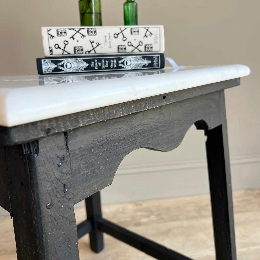 Vintage Polished Marble Top Square Side Table | Caister