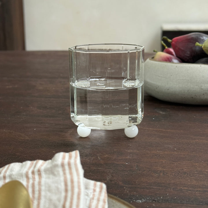 Clear decagon drinking glass | ball feet