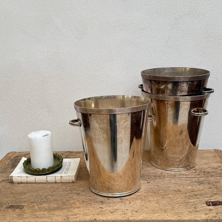 Solid Brass Silver Plated Vintage Ice Bucket