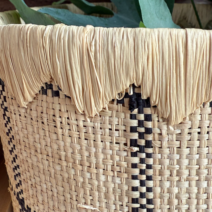 Raffia Checked Shopping Bag | Large