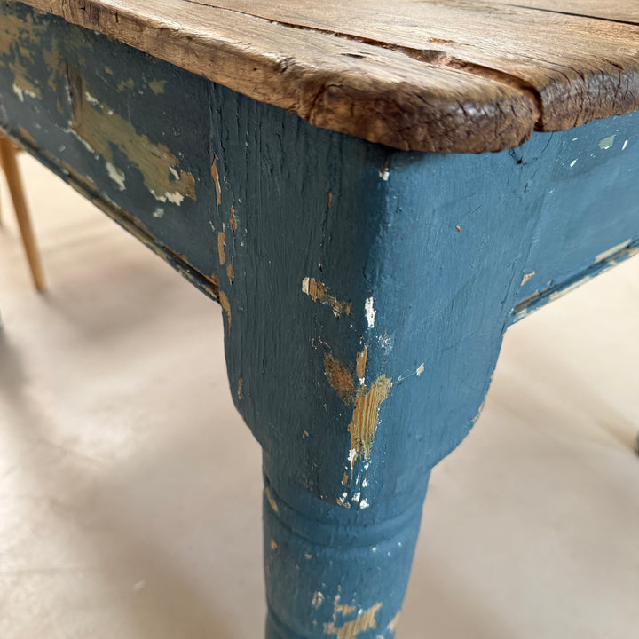 Antique Victorian Pine Dining Table with Original Blue Paint