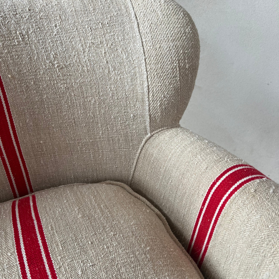 French Grain Sack Linen Armchair No:2