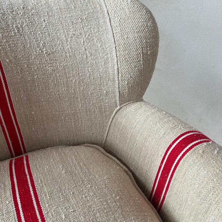 French Grain Sack Linen Armchair No:2