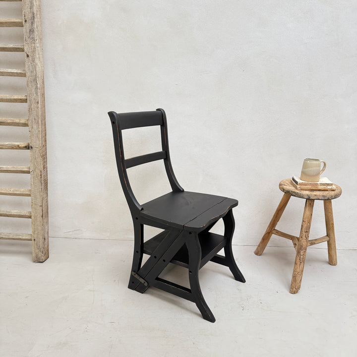 Vintage Black Folding Library Steps Chair