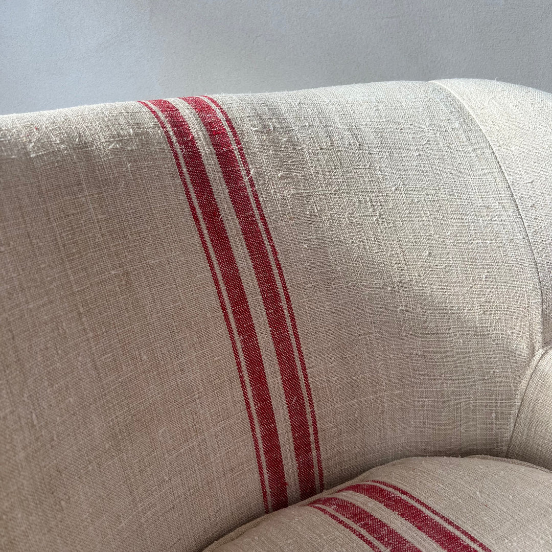 French Grain Sack Linen Armchair No:1