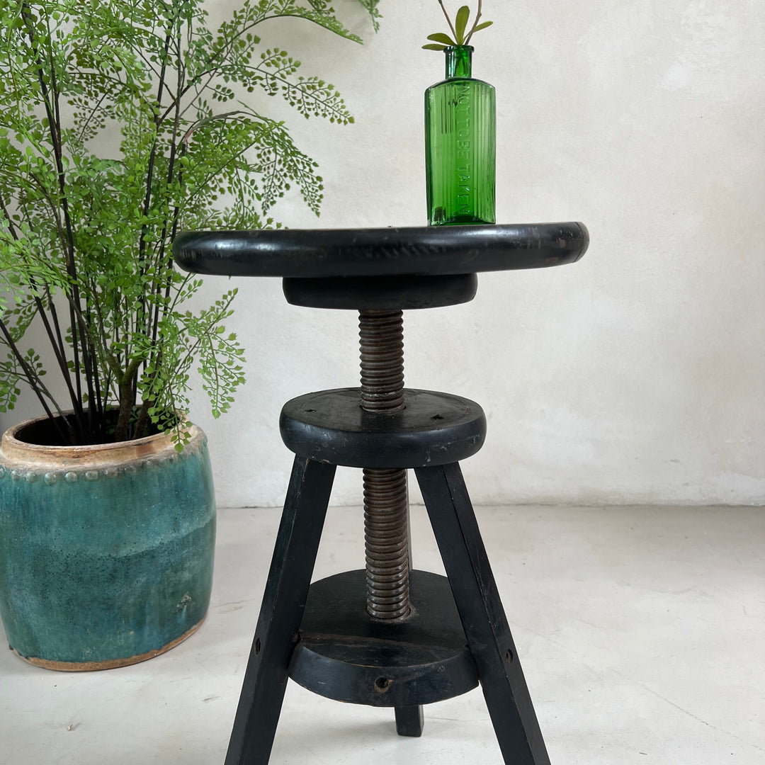 Vintage Black Round Top Screw Studio Stool