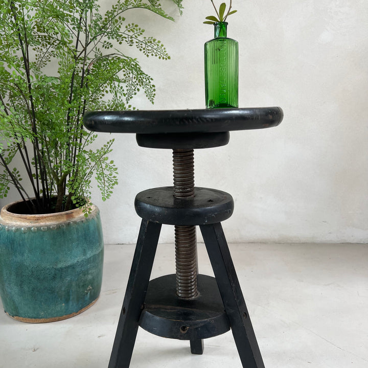 Vintage Black Round Top Screw Studio Stool