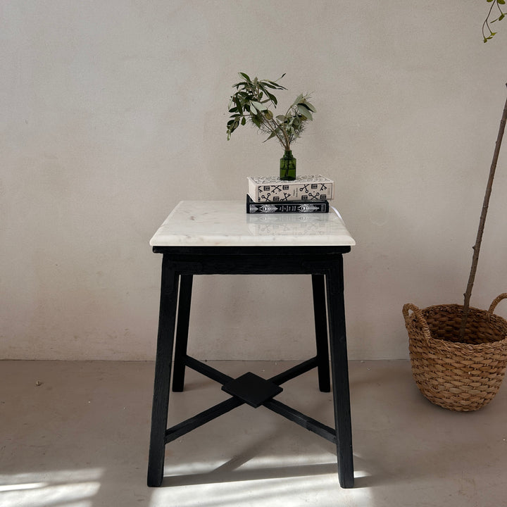 Vintage Polished Marble Top Square Side Table | Arundul