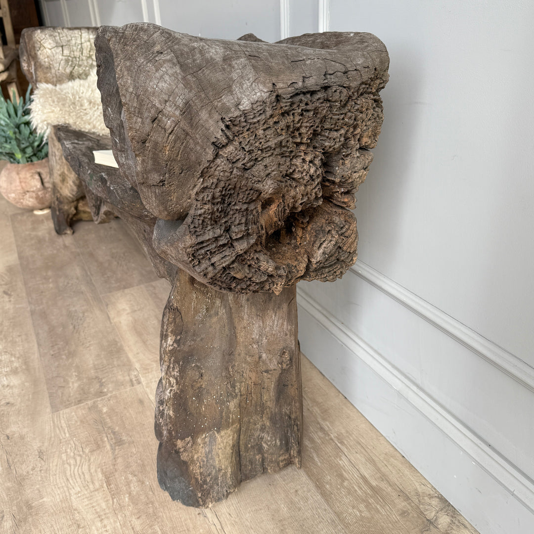 Antique Indonesian weathered carved bench
