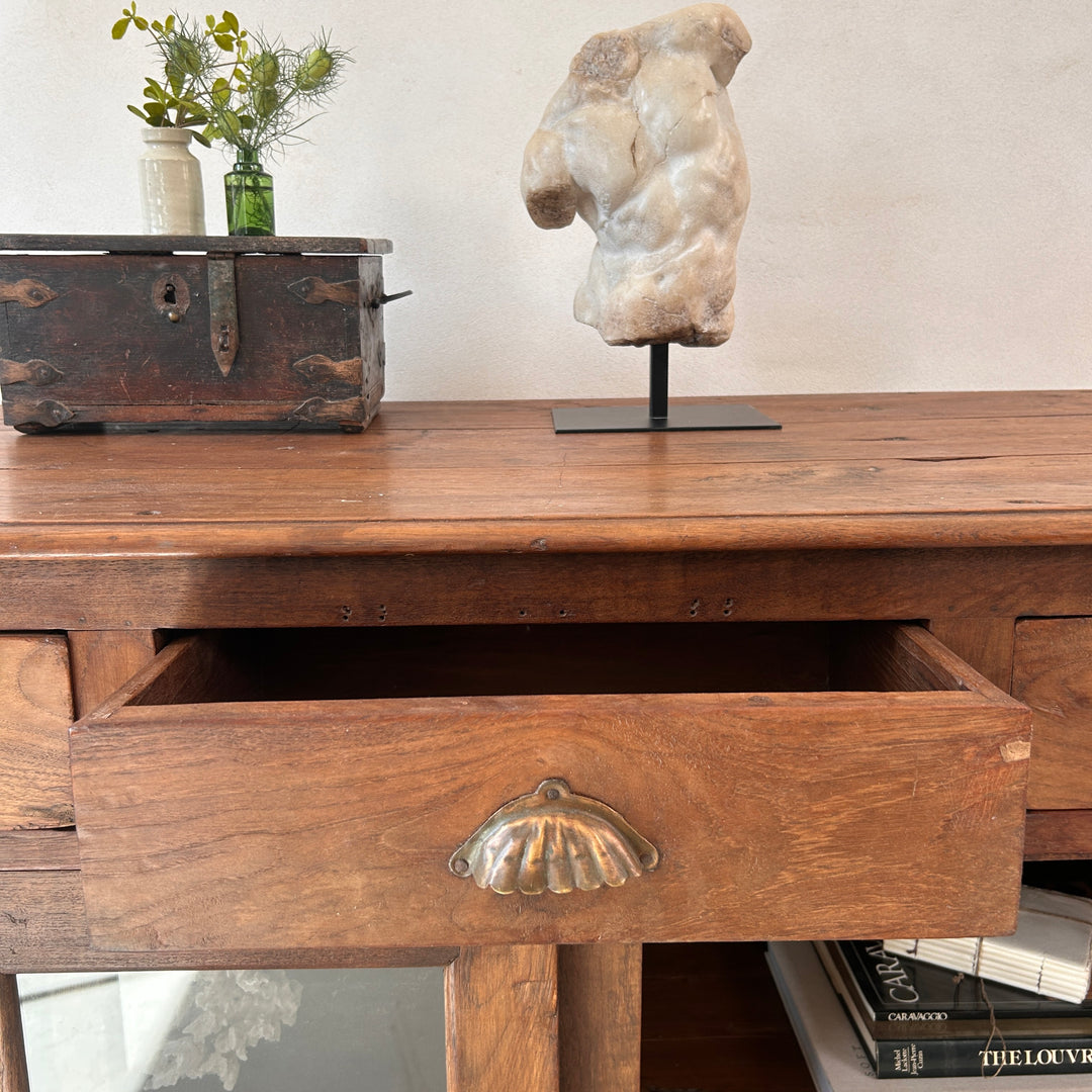 Antique Glazed Dark Wood Teak Sideboard With Drawers | Selena