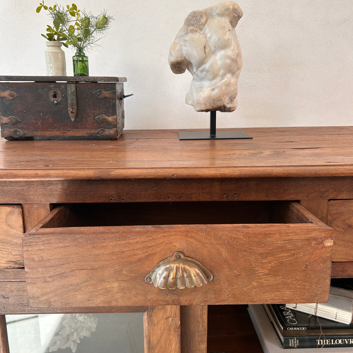 Antique Glazed Dark Wood Teak Sideboard With Drawers | Selena