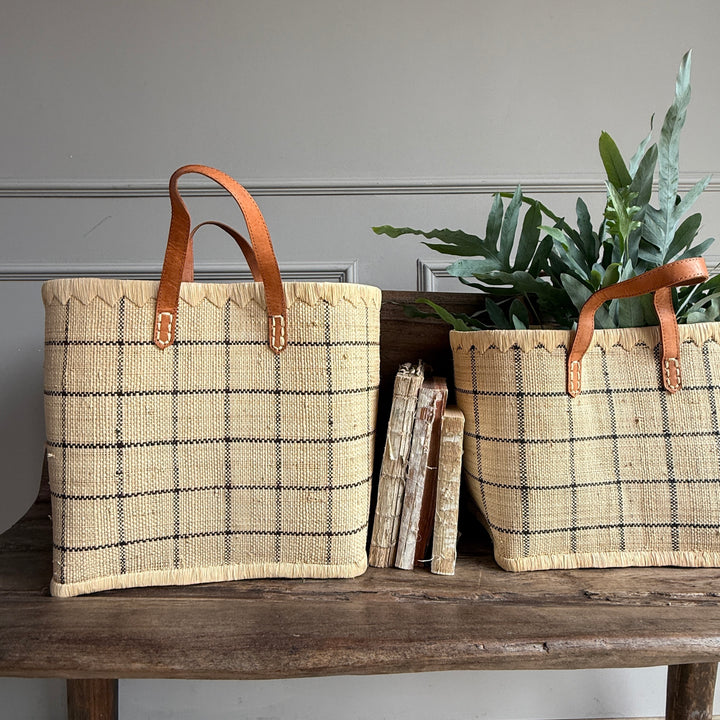 Raffia Checked Shopping Bag | Large