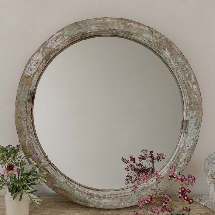 Rustic Round Wooden Mirror | Zellie