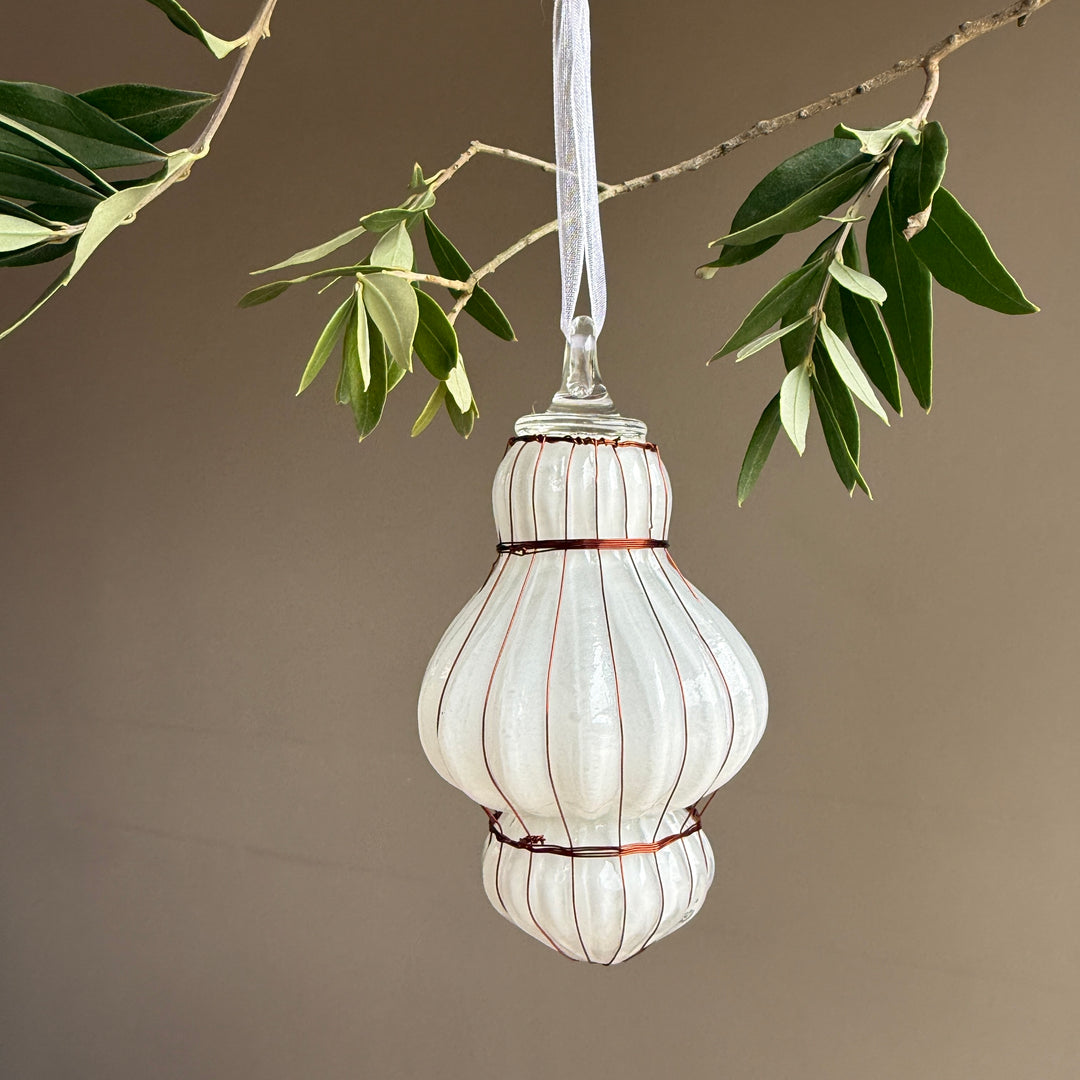 White Glass &amp; Copper Bauble Christmas Decoration