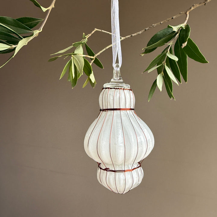 White Glass &amp; Copper Bauble Christmas Decoration