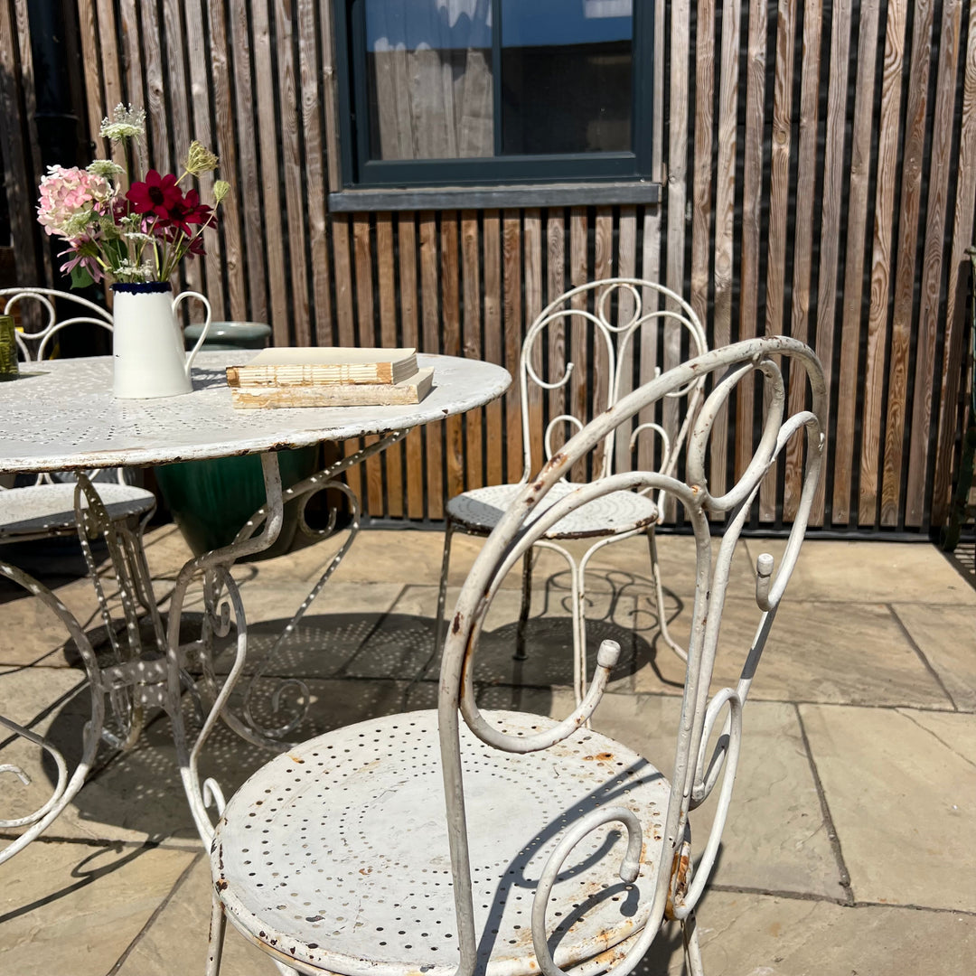 Vintage French Provincial Style White Iron Bistro Set | Stephanie