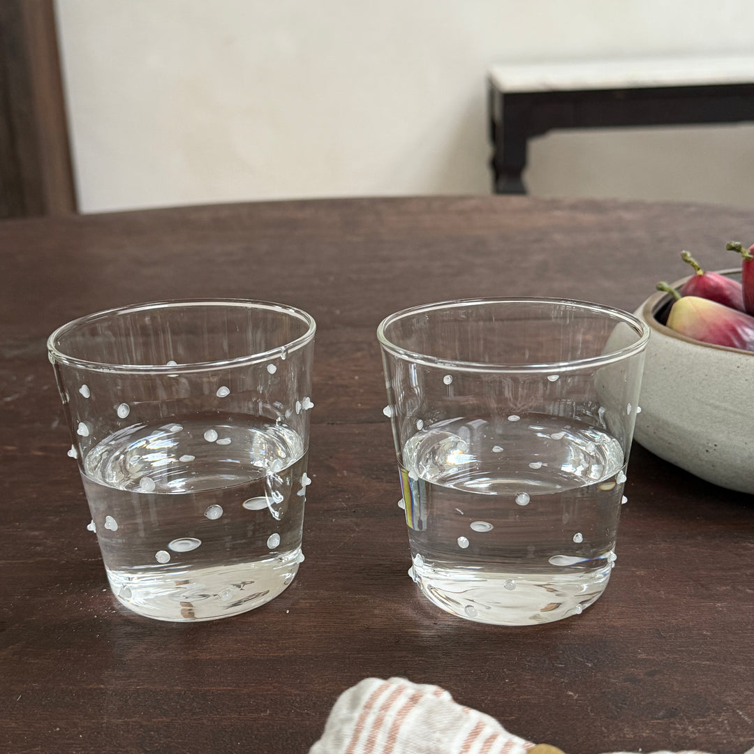 Clear drinking glass | dots