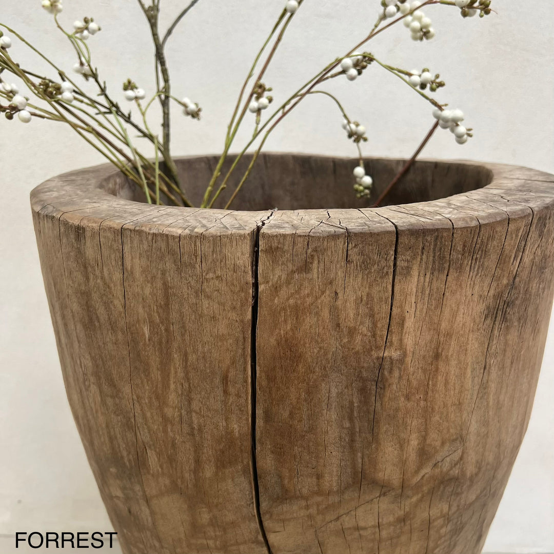 XL Antique Rustic Wooden Mortar