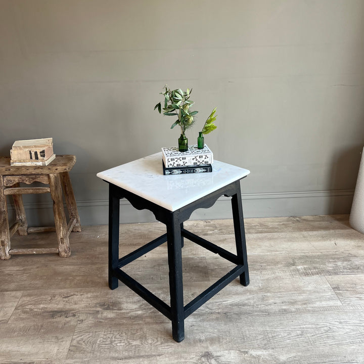 Vintage Polished Marble Top Square Side Table | Caister