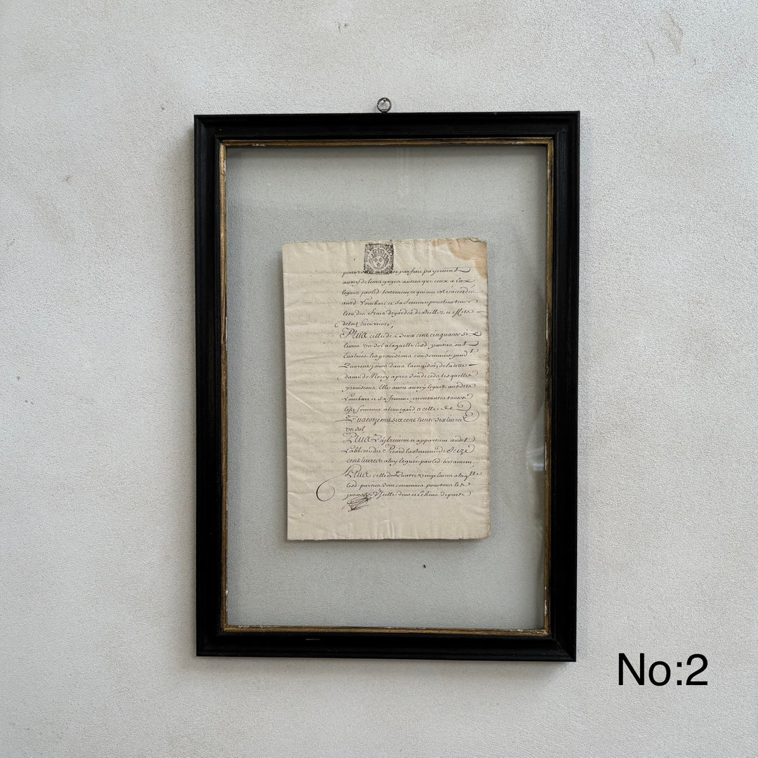 1700's Framed French Calligraphy Deeds