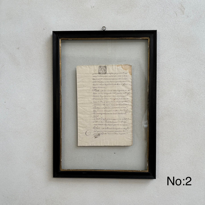 1700's Framed French Calligraphy Deeds