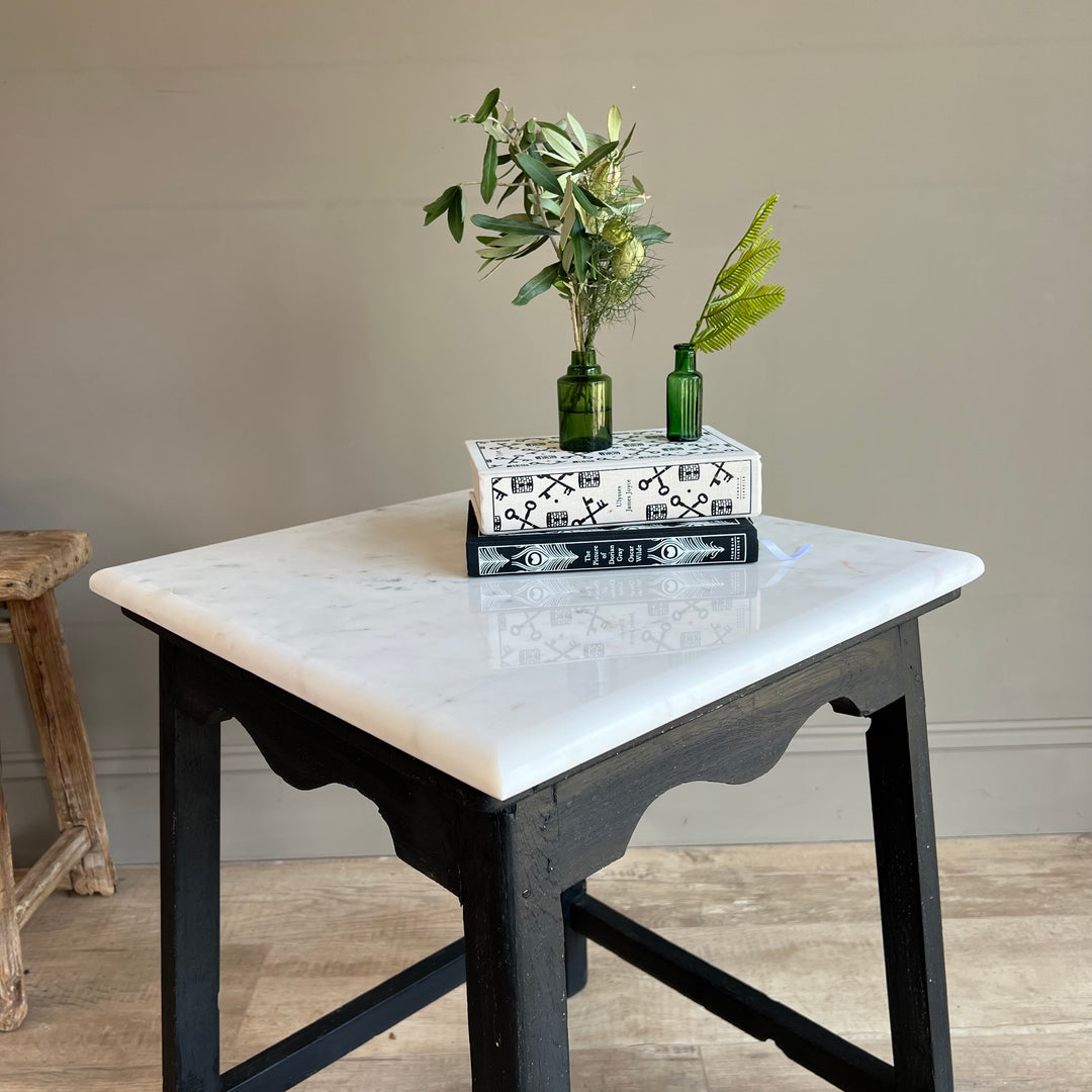 Vintage Polished Marble Top Square Side Table | Caister