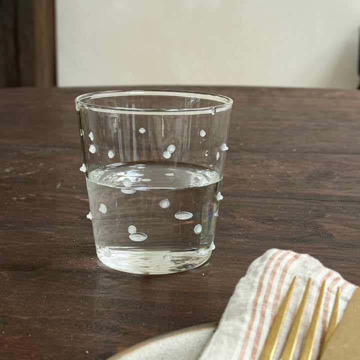 Clear drinking glass | dots
