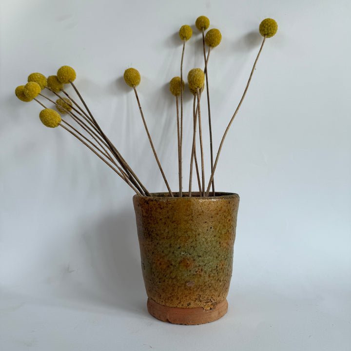 Stoneware ochre hand made plant pot tall