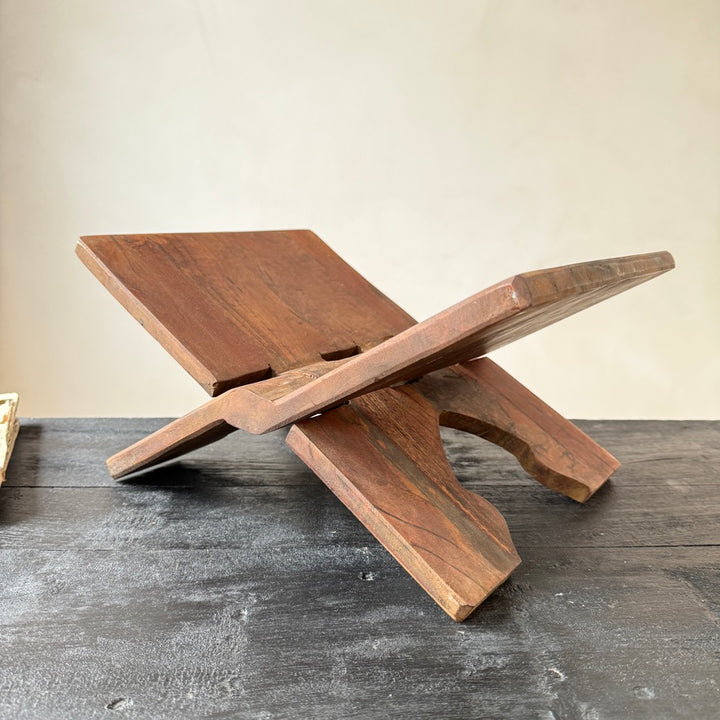 Solid Teak Folding Book Stand | Large Coffee Table Book Holder