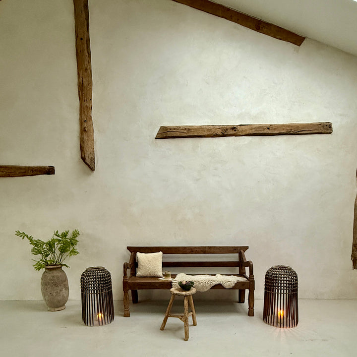 Large antique hand carved wooden bench