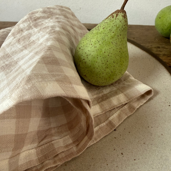 Oatmeal &amp; White Gingham Check Linen Napkin | 45x45cm