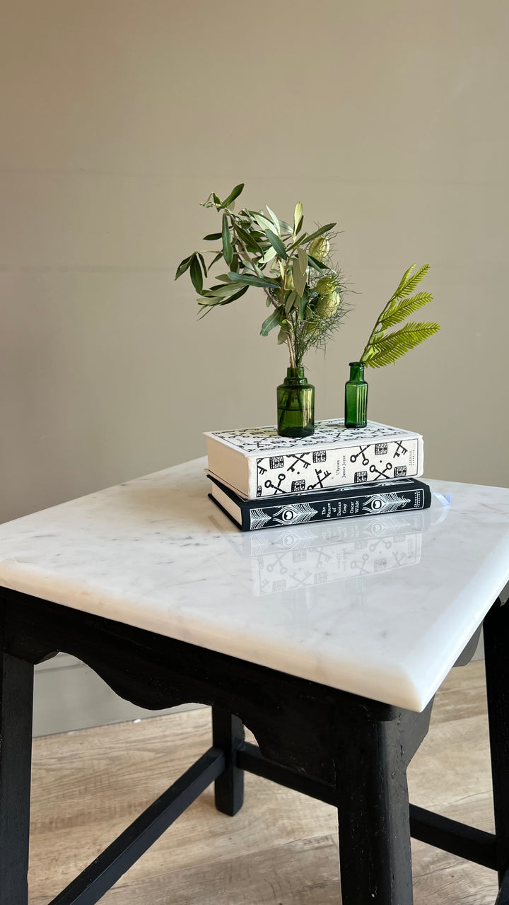 Vintage Polished Marble Top Square Side Table | Caister
