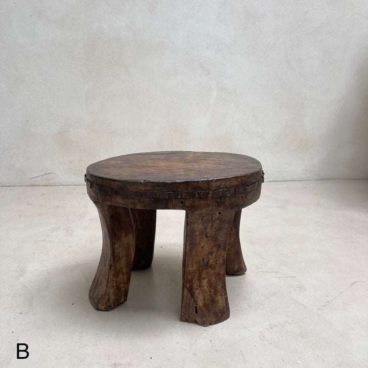 Antique Hand-carved Dark Wood Stools