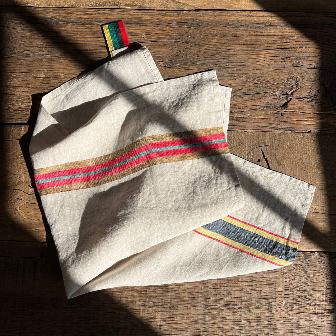 Linen tea towel multi stripe