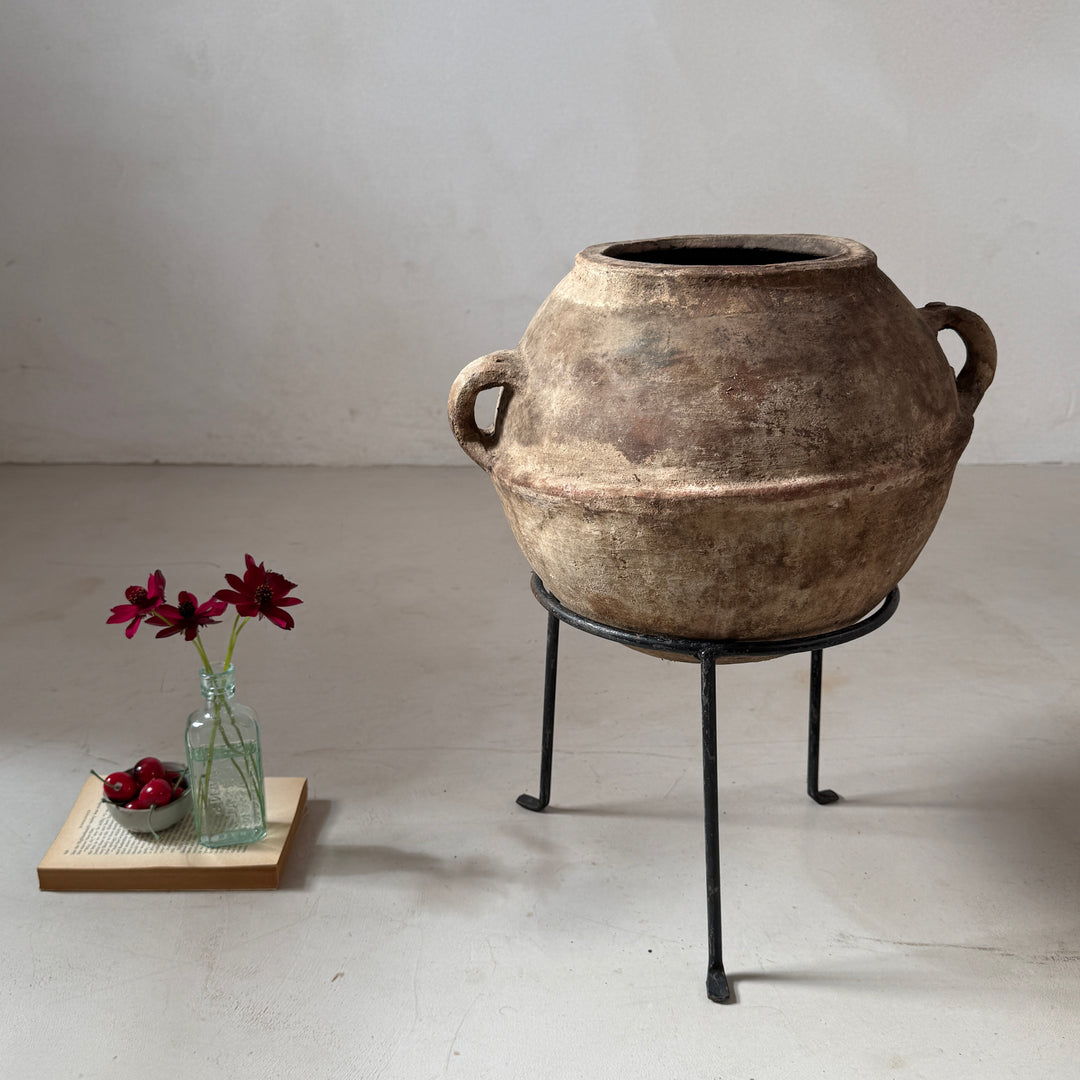 Antique Moroccan Berber Terracotta Cooking Pot on Stand