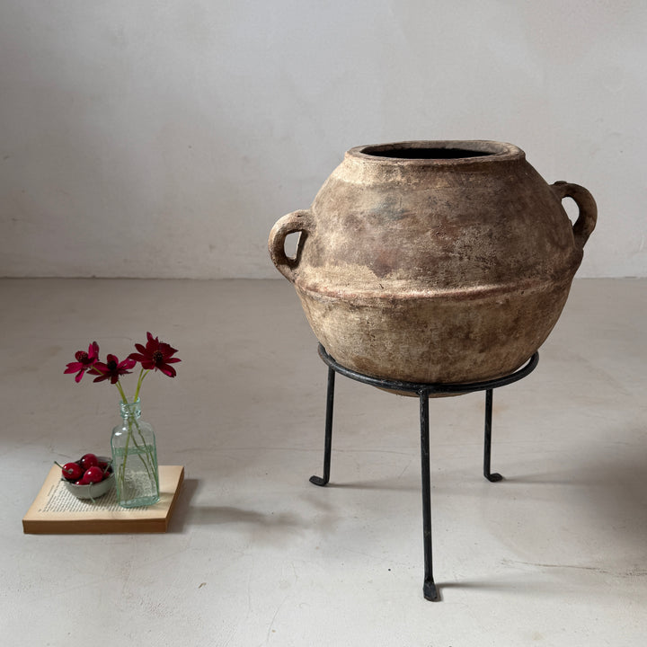 Antique Moroccan Berber Terracotta Cooking Pot on Stand