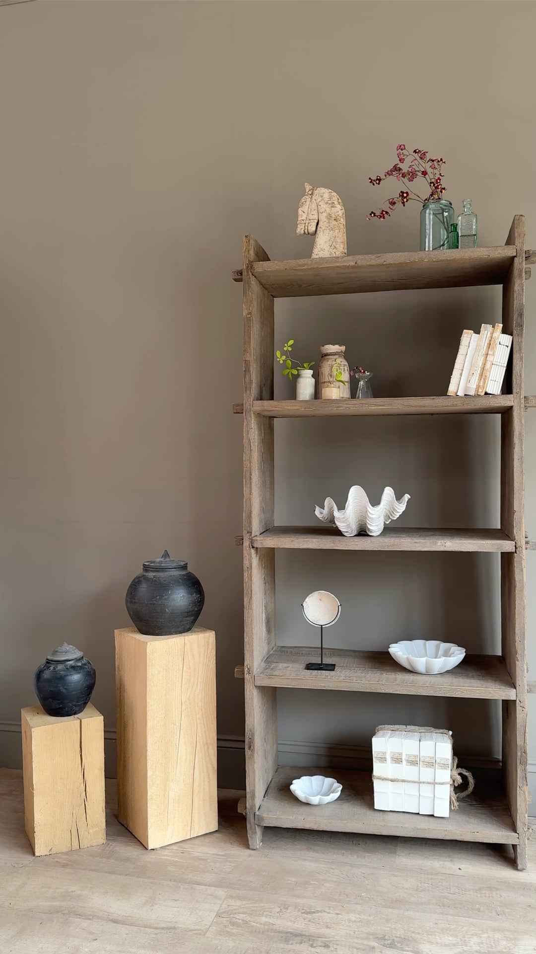 Reclaimed Elm Open Shelving Unit | Tall Rustic Bookcase