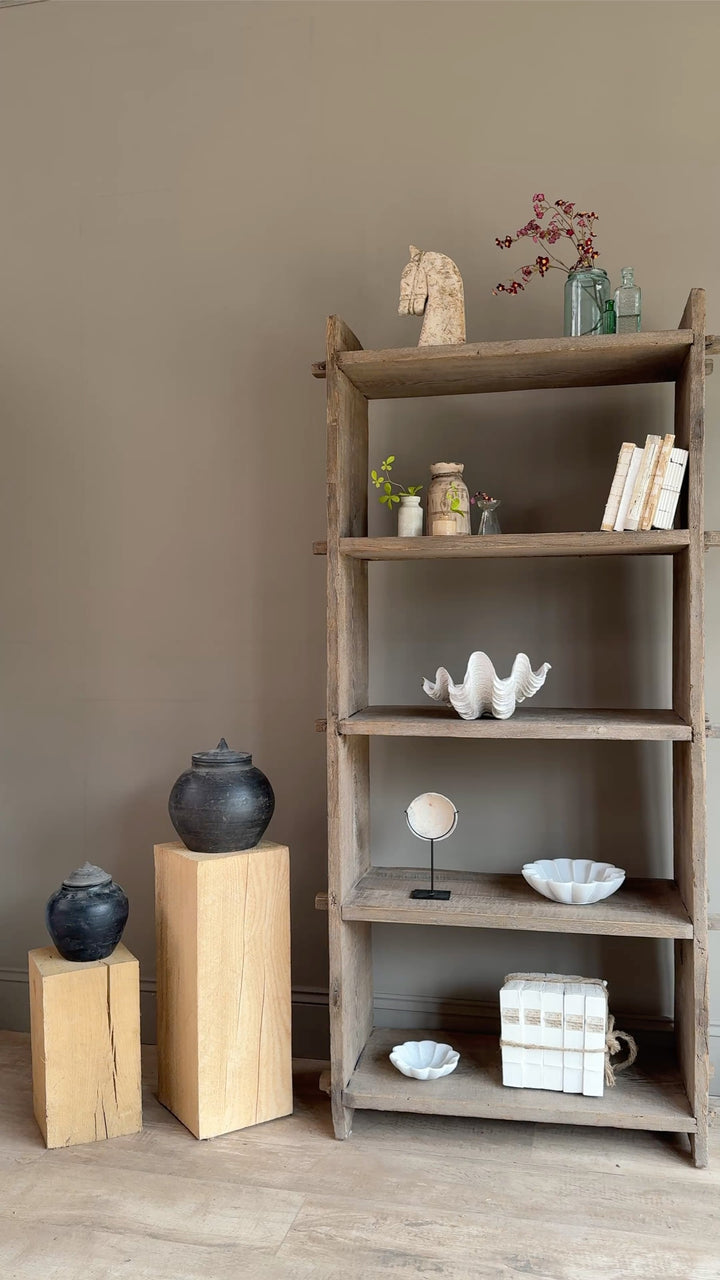 Reclaimed Elm Open Shelving Unit | Tall Rustic Bookcase