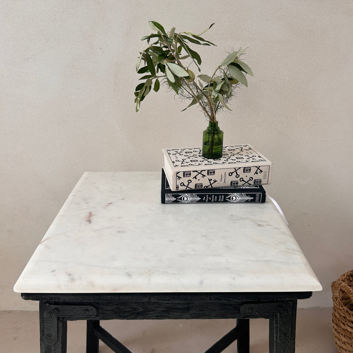 Vintage Polished Marble Top Square Side Table | Arundul