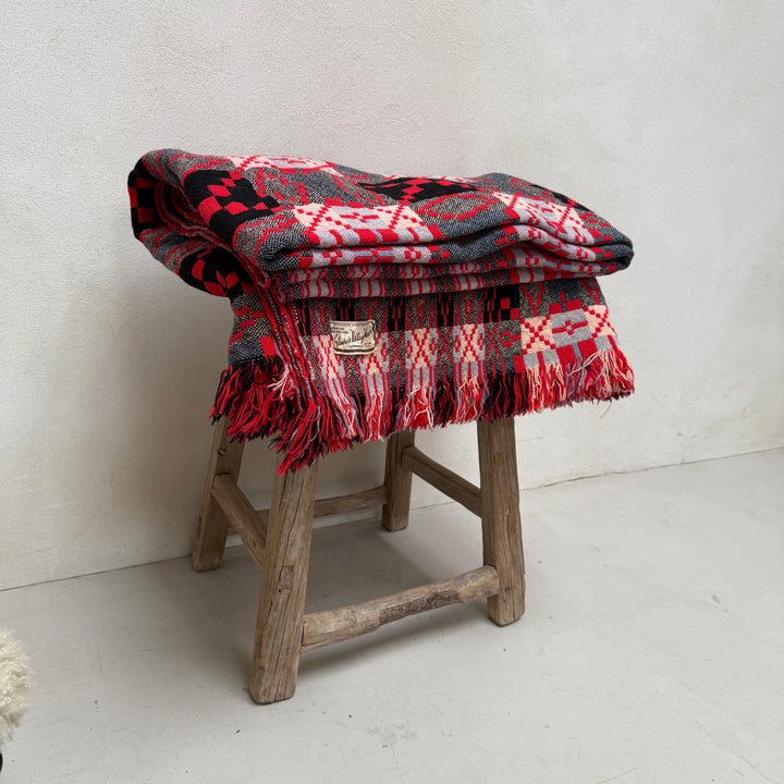 Vintage Red Welsh Tapestry Blanket