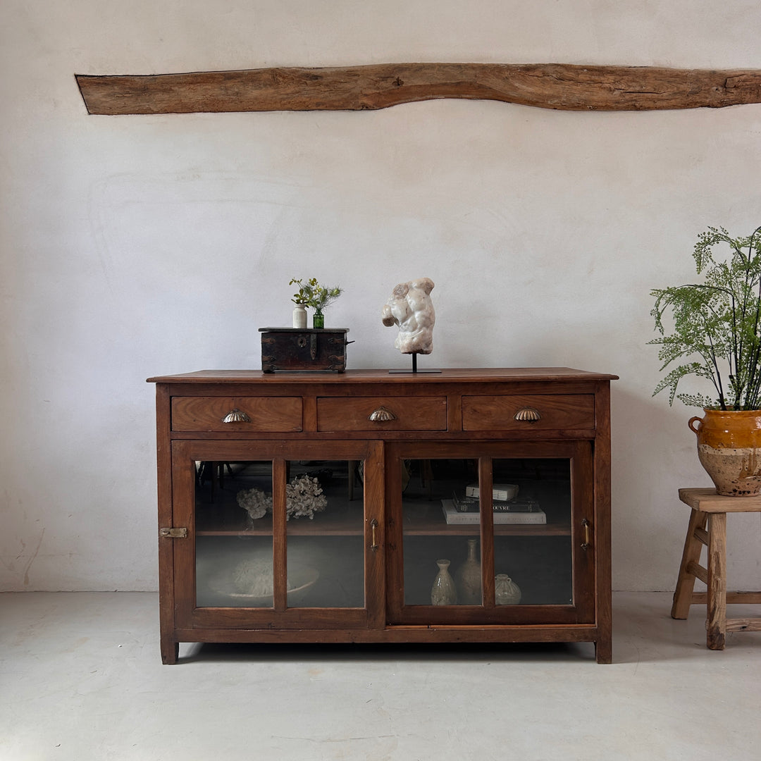 Antique Glazed Dark Wood Teak Sideboard With Drawers | Selena