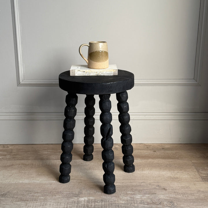 Black Wooden Bobbin Stool
