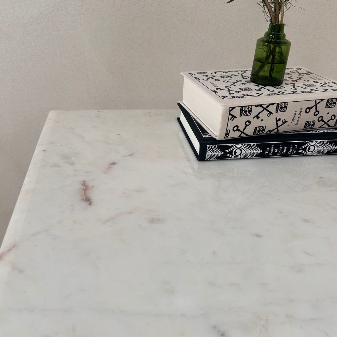 Vintage Polished Marble Top Square Side Table | Arundul