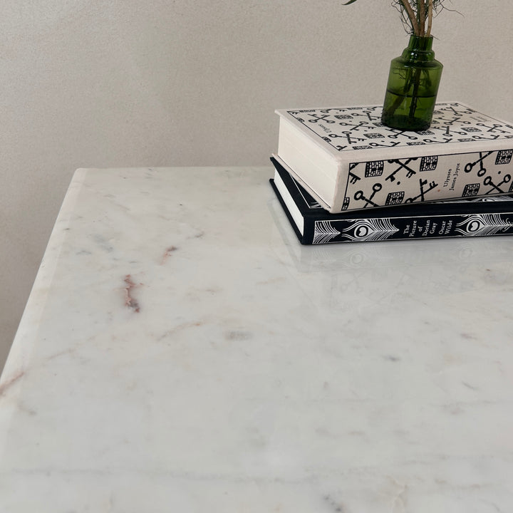 Vintage Polished Marble Top Square Side Table | Arundul
